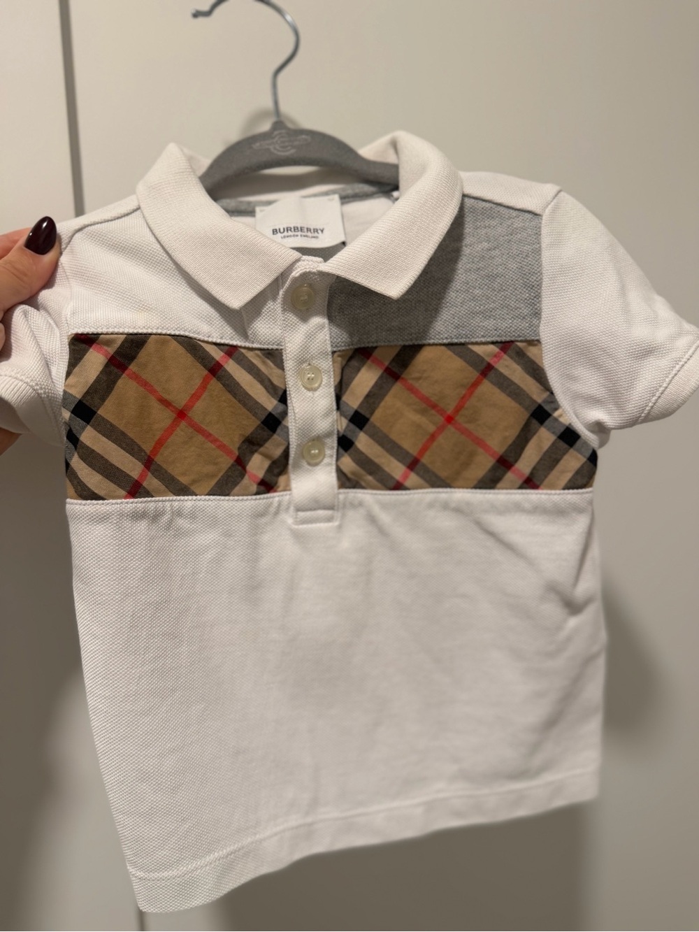 Burberry White Polo with Signature Nova Check Panel